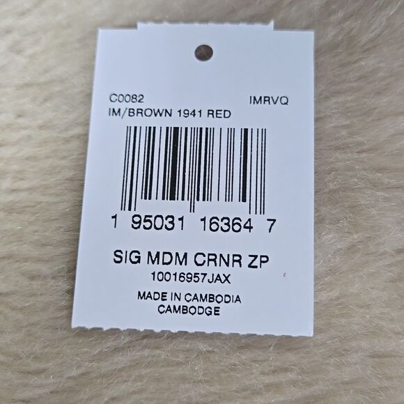 COACH SIGNATURE MEDIUM CORNER ZIP WALLET, BROWN, BLACK AND RED - NEW - Picture 4 of 12